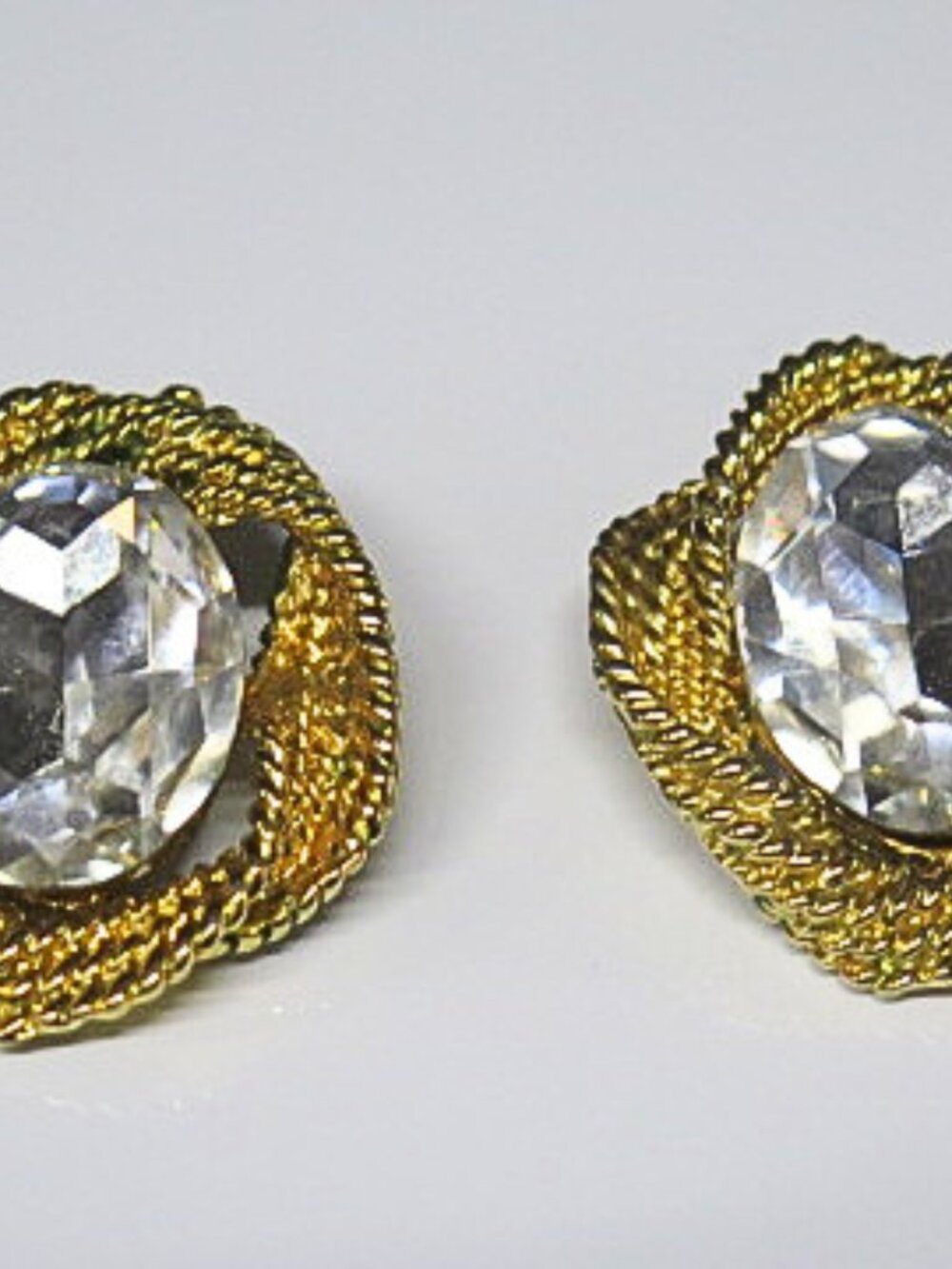 Vintage Gold Tone Crystal Statement Clip-On Earrings - Picture 6 of 7